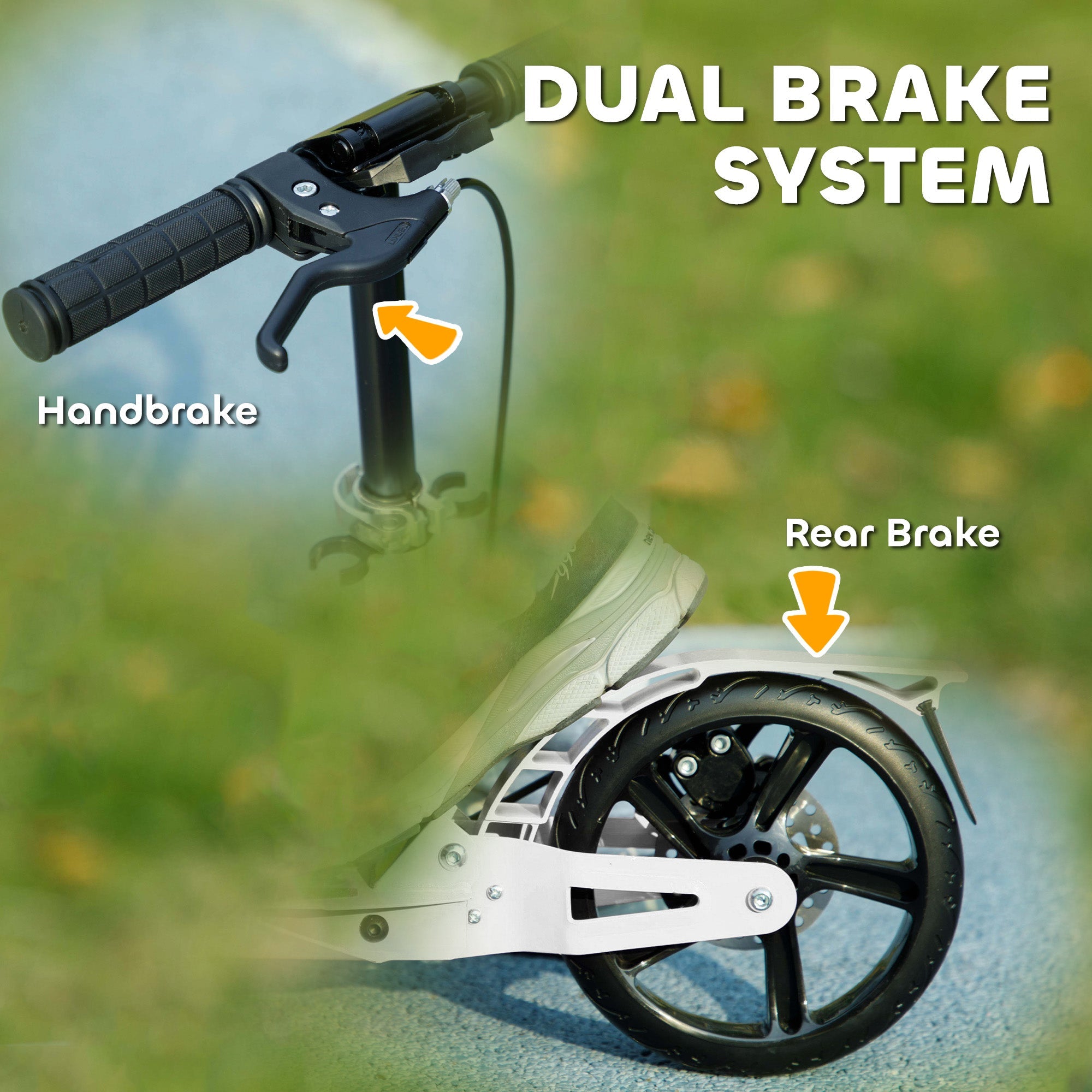 Qaba Foldable Kids Scooter with 4 Adjustable Height, Double Brake, Shock Absorption for Ages 6-12, White