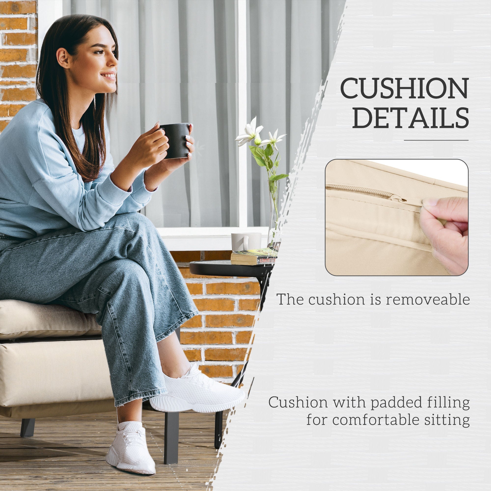 Outsunny Rattan Recliner Chair for Outside Wicker Reclining Chair with Adjustable Back Retractable Footrest Cushion Khaki