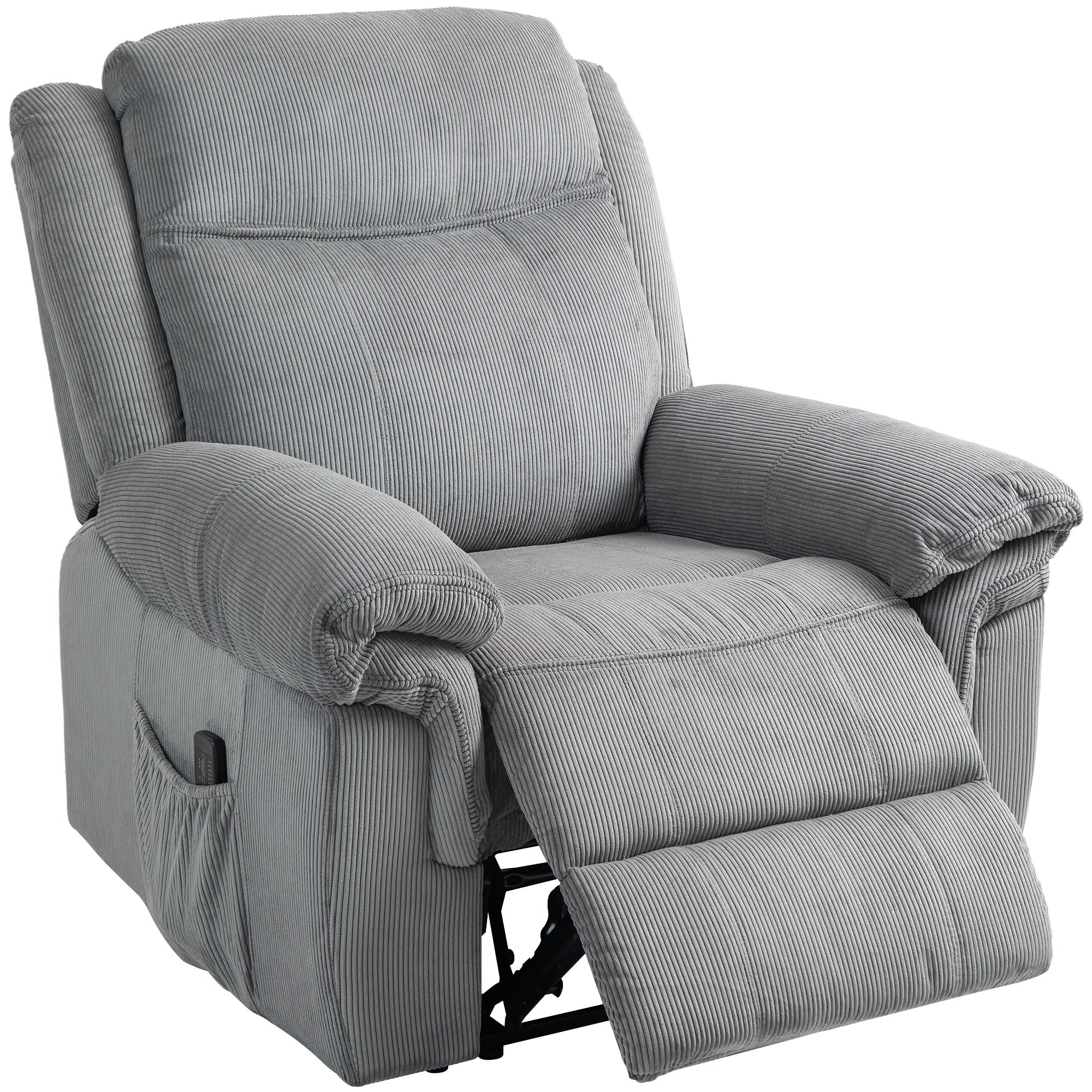 HOMCOM Manual Recliner Chair with Vibration Massage, Side Pockets, Corduroy Reclining Chair for Living Room, Grey