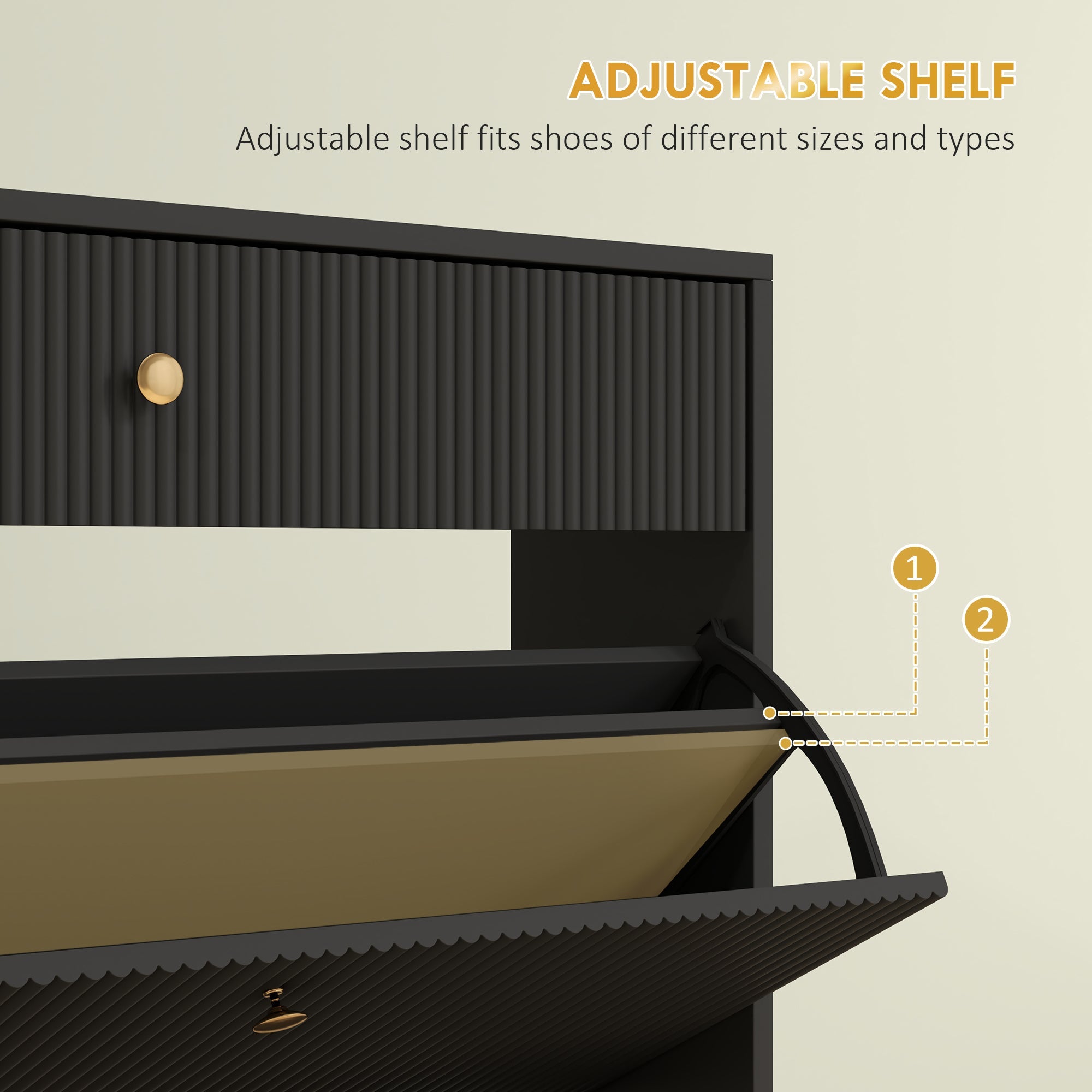 HOMCOM Narrow Shoe Storage Cabinet with Wave-like Panels and Adjustable Shelves for 12 Pairs of Shoes, Black