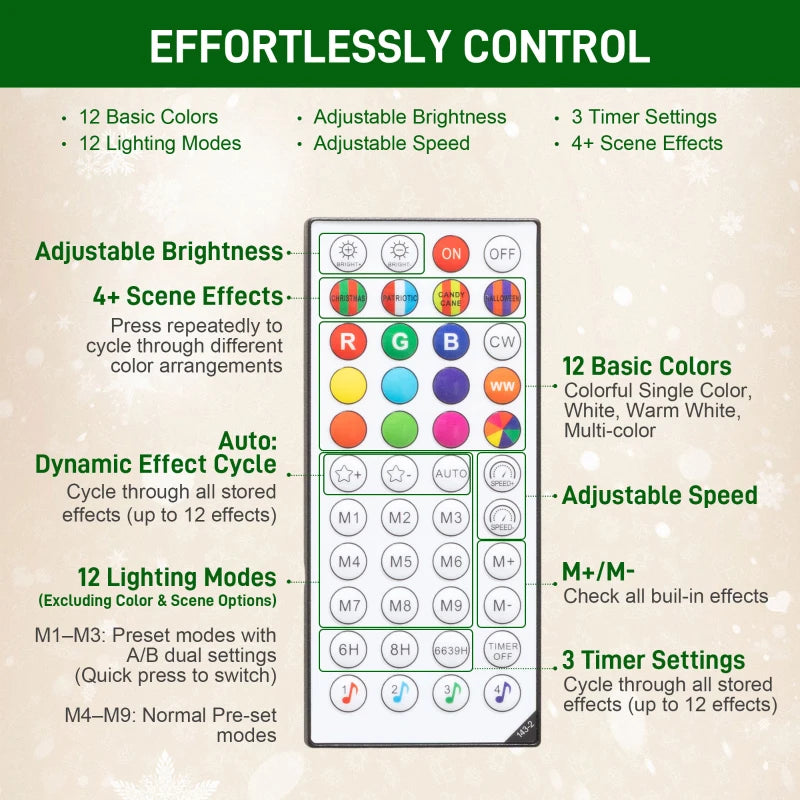 7.5ft Christmas Tree with Colourful DIY Synchronized LEDs, Hinged Pencil Xmas Tree with Remote, Daily Timer, White
