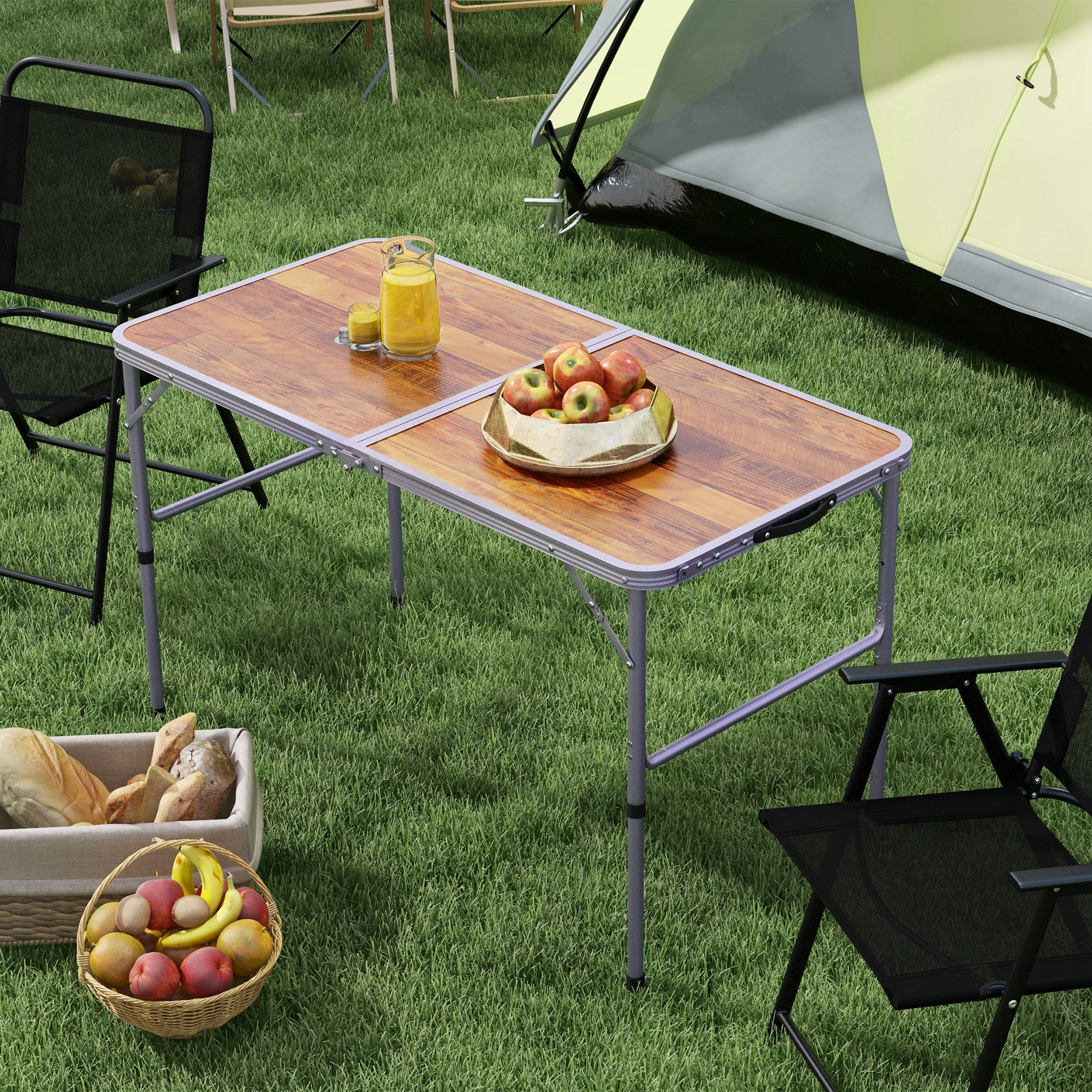 Outsunny Adjustable Height Outdoor Folding Picnic Table Portable Aluminum Frame for Camping BBQ Coffee