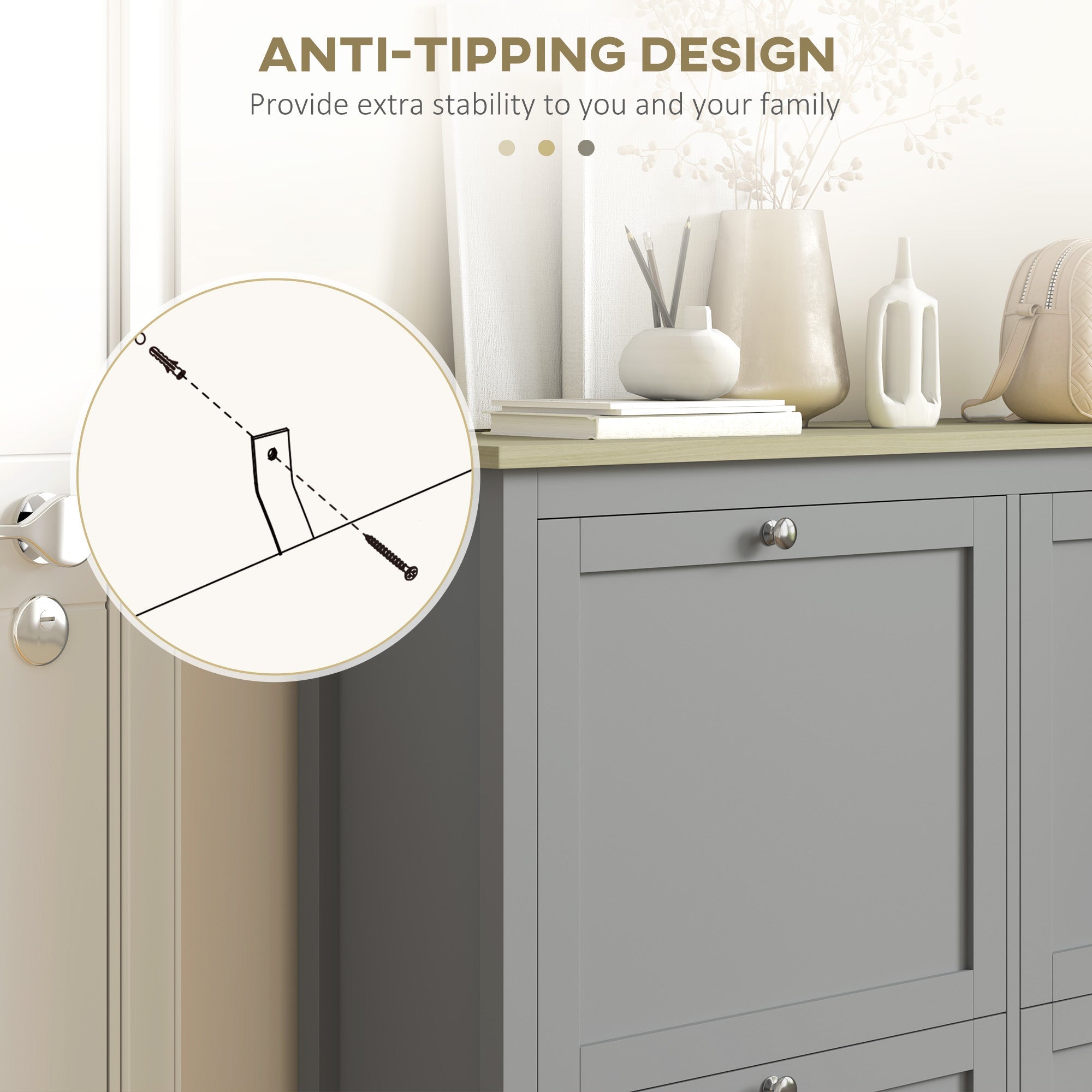 HOMCOM Entryway Shoe Storage Cabinet with 4 Flip Drawers, Adjustable Shelves, Narrow Shoe Cabinet for 20 Pairs of Shoes, Grey