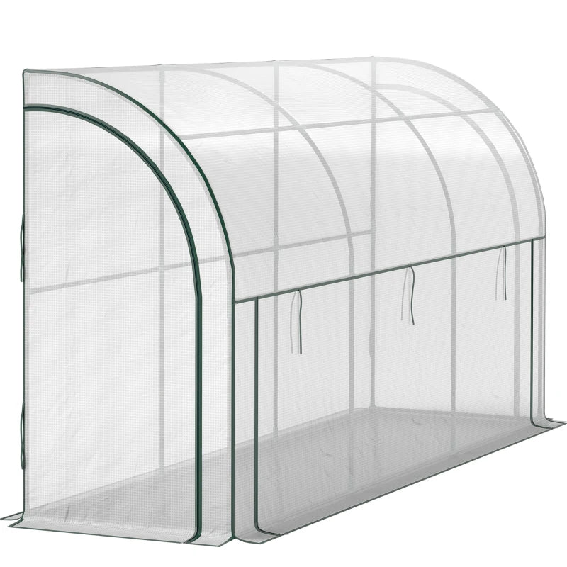 Walk-in Lean-to Greenhouse, Outdoor Gardening Green House with Zipper Roll-up Doors and Window, 10' x 3' x 5', White