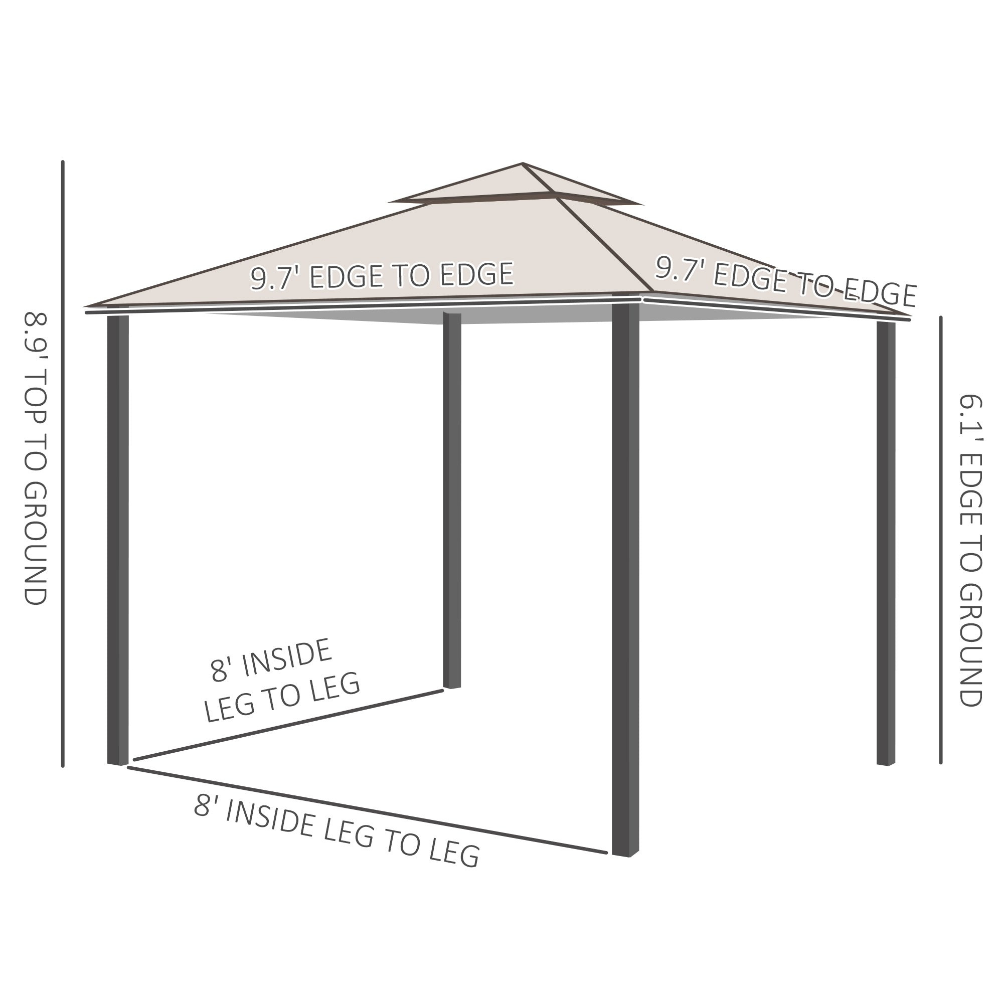 Outsunny 10x10ft Double Tier Garden Gazebo Canopy Outdoor Sunshade Tent Water-Resistant Anti-UV Roof with Metal Frame, Beige