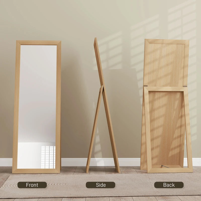 58" x 20" Floor Standing Mirror, Full Body Mirror for Bedroom, Living Room, Oak