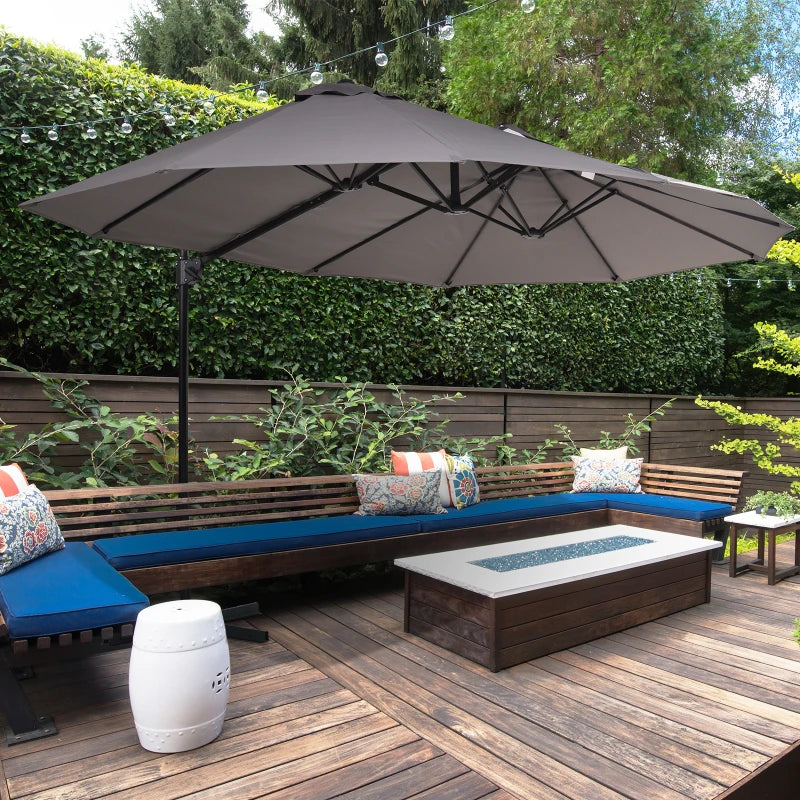 Outdoor Patio Umbrella Offset Cantilever Umbrella with Twin Canopy Sunshade Umbrella with Lift Crank Grey