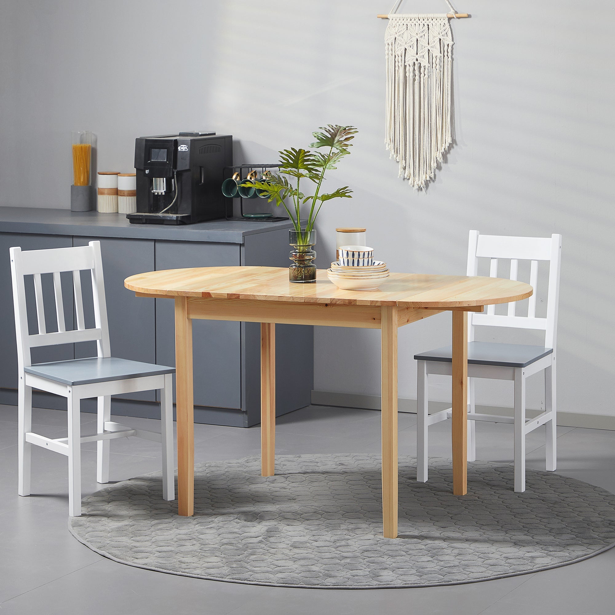 HOMCOM Natural Solid Wood Kitchen Table Drop Leaf Folding Dining Table for Small Spaces Natural Finish
