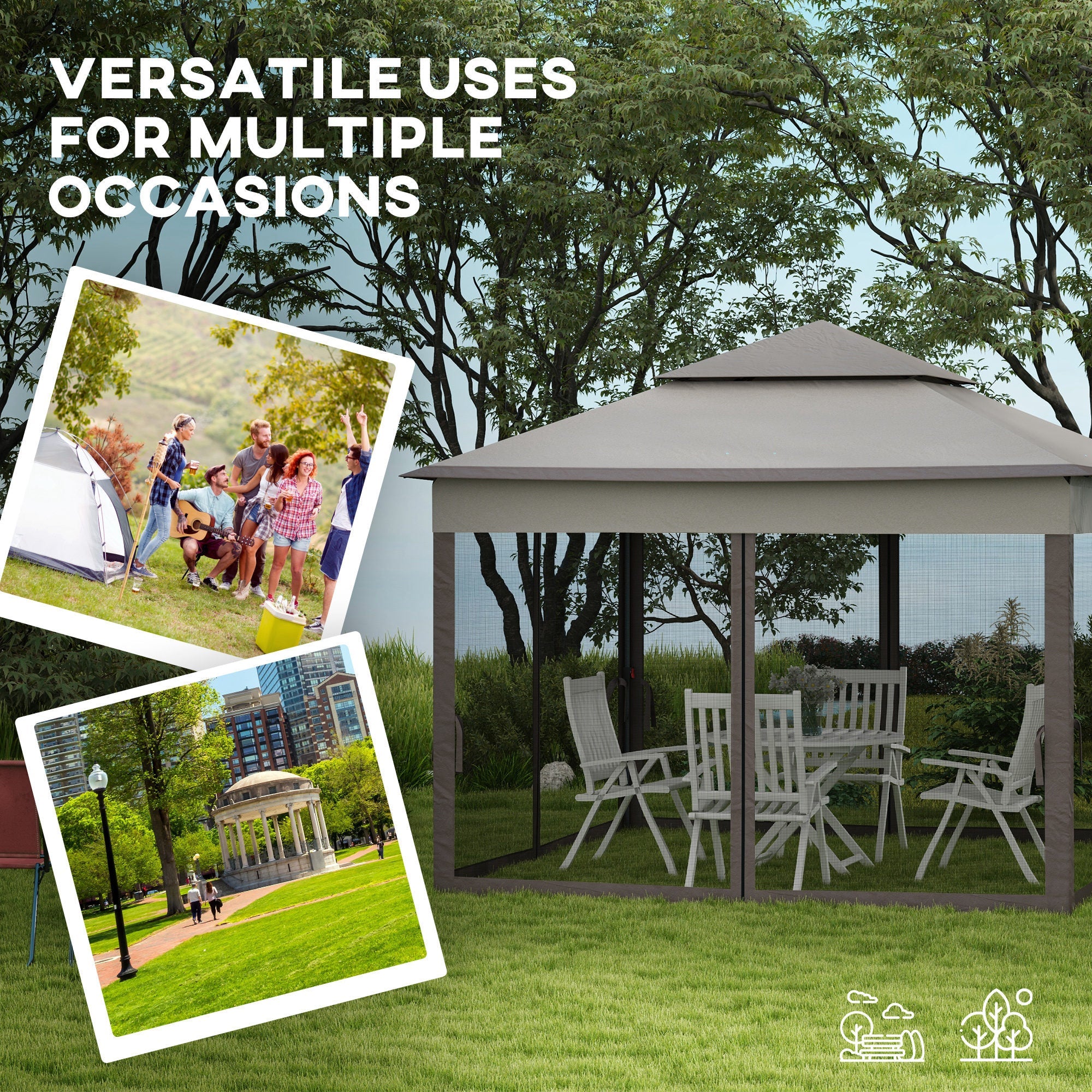 Outsunny 11'x11' Pop Up Canopy 2-Tier Soft Top Event Tent Netting Carry Bag Patio Backyard Garden Grey