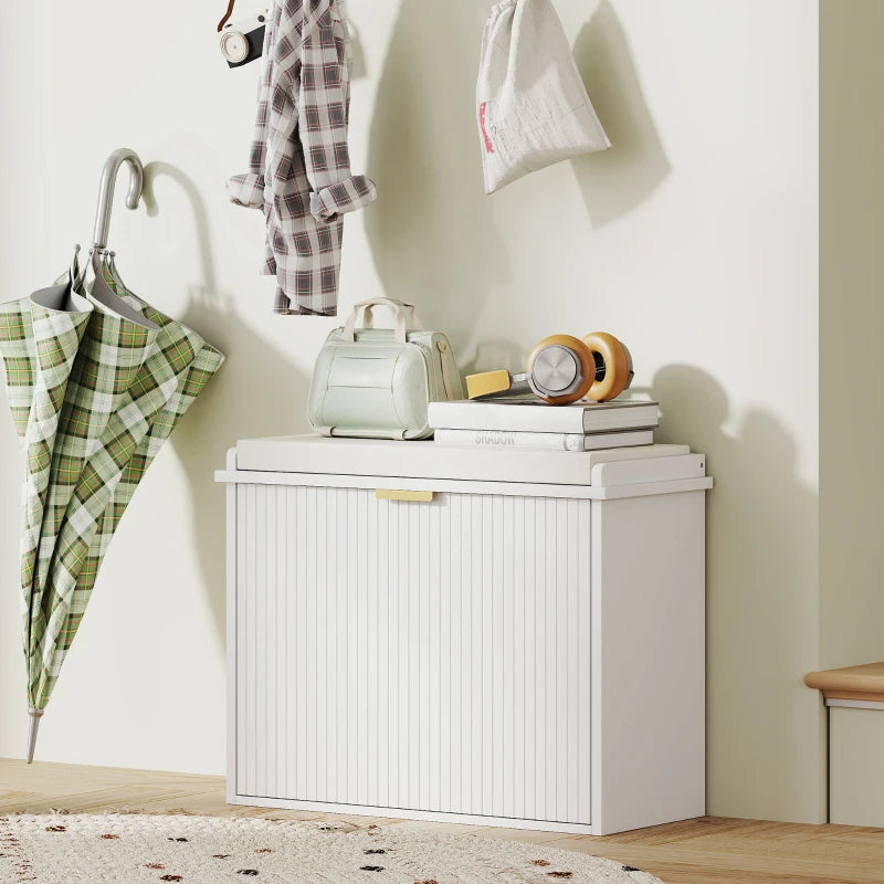 Entryway Bench with Padded Seat and Flip-Drawers, Holds up to 265lbs, Shoe Storage Bench for 6 Pairs of Shoes, White