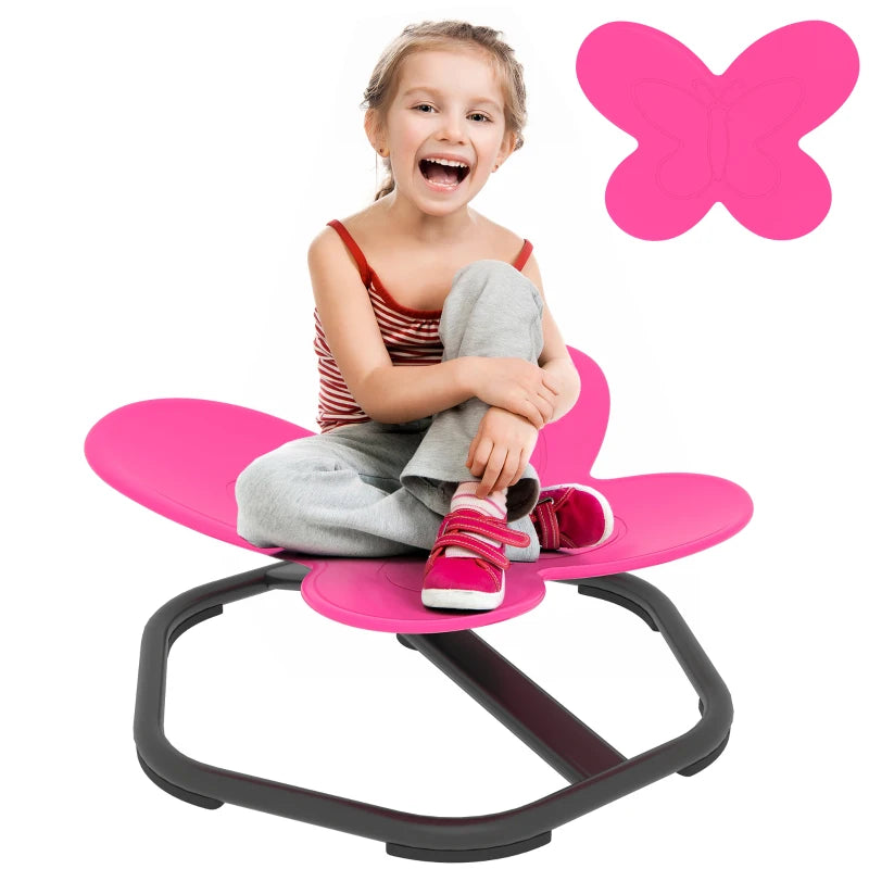 Qaba Butterfly-Shaped Kids Swivel Chair, Non-Slip Sit and Spin Sensory Chair for Training Body Coordination, Pink