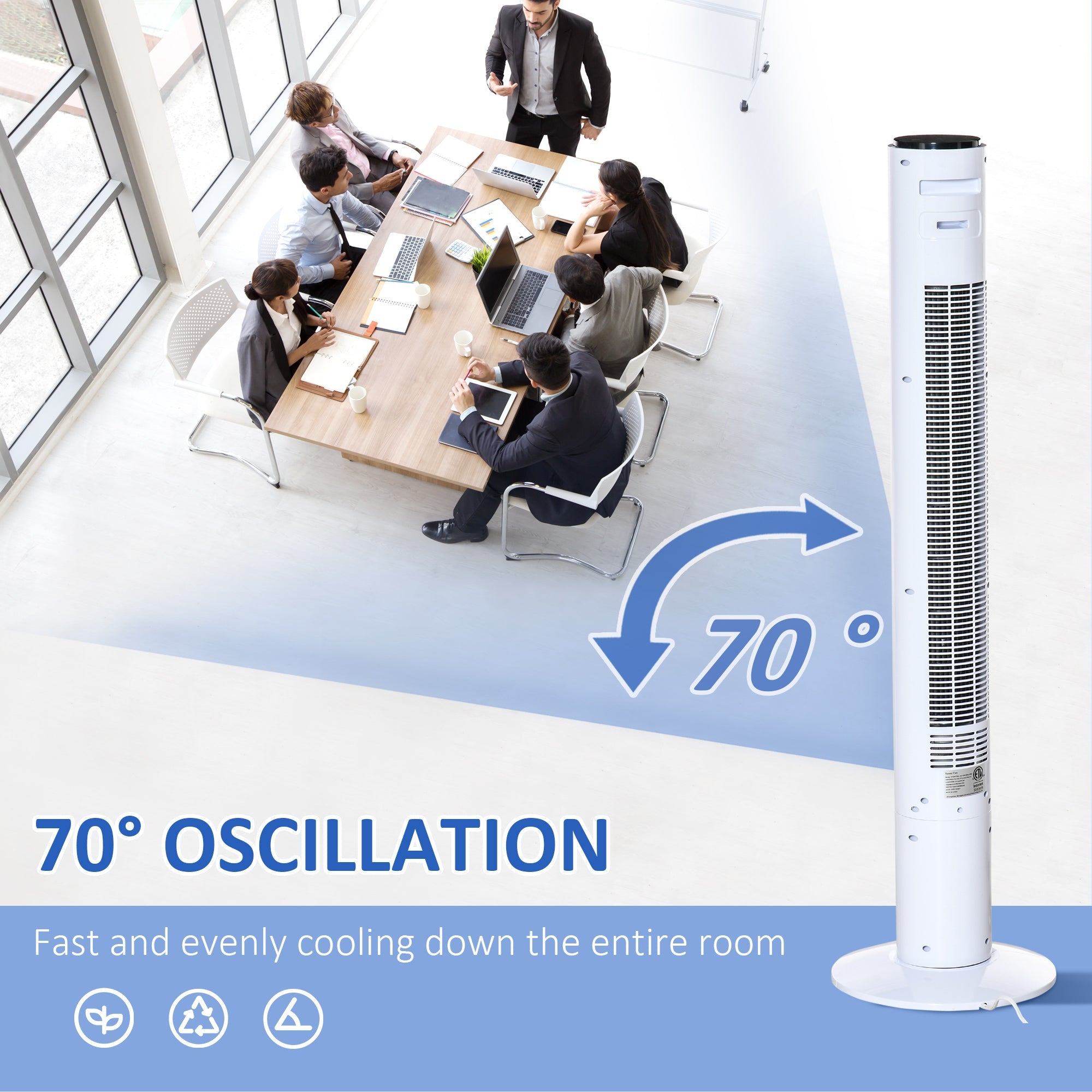HOMCOM Oscillating Tower Fan Standup Cooling 3 Speed 12h Timer LED Remote White for Efficient Air Circulation
