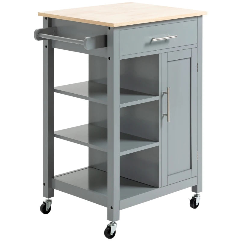 Kitchen Island, Compact Kitchen Cart on Wheels with Open Shelf & Storage Drawer for Dining Room, Kitchen, Grey