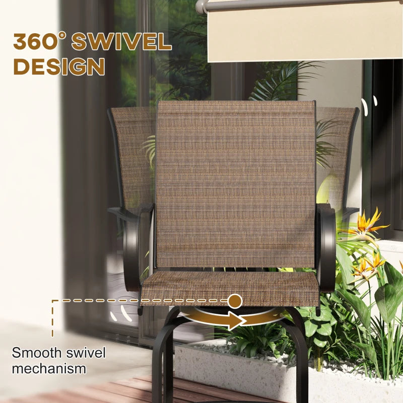 Outdoor Bar Stools Set of 2, 360° Swivel Bar Height Chairs, 26.8" x 29.5" x 48.4", Brown