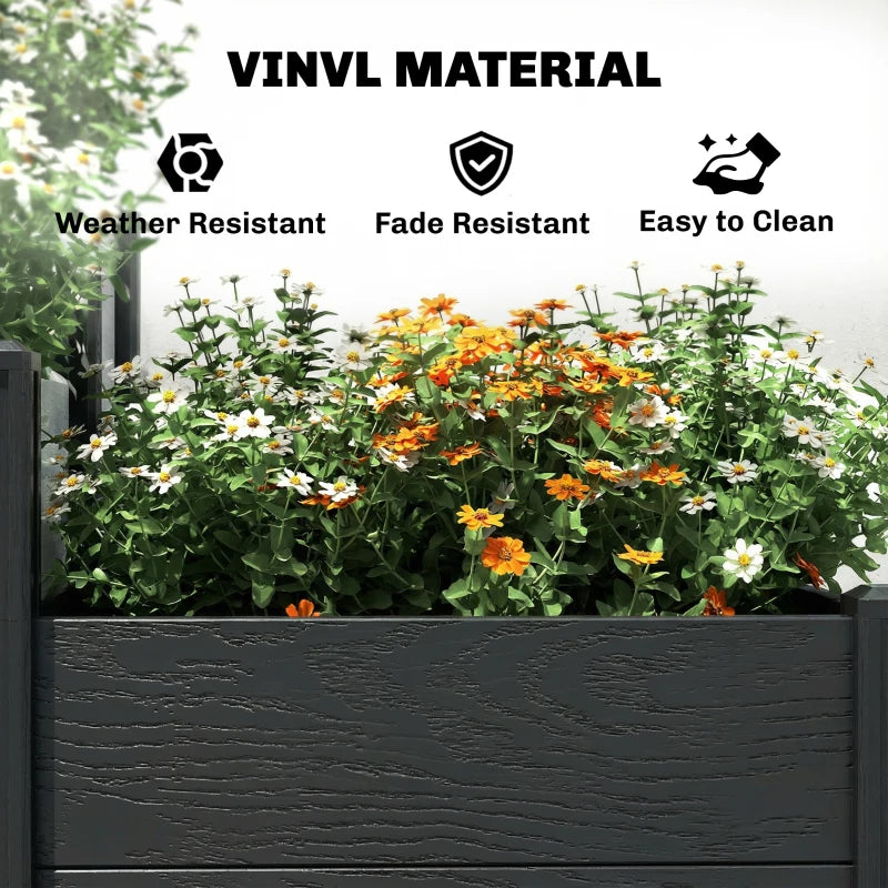 Vinyl Raised Garden Bed Kit, 3-Tier Elevated Garden Box with Open Bottom, DIY Assembly, Grey Wood Effect