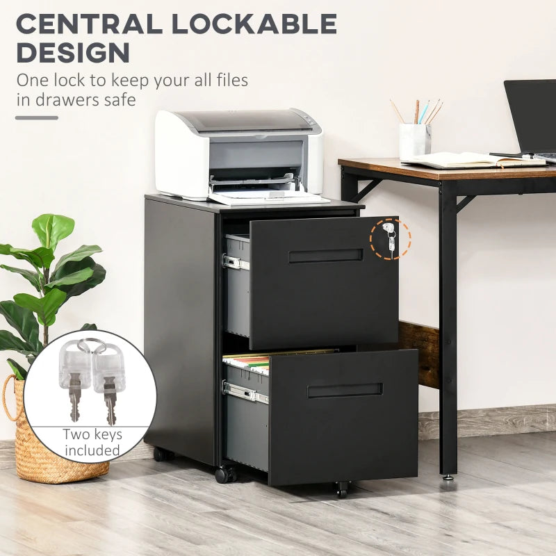 File Cabinet, Vertical Filing Cabinet with Adjustable Partition for A4 Letter Size, Lockable for Office, Black
