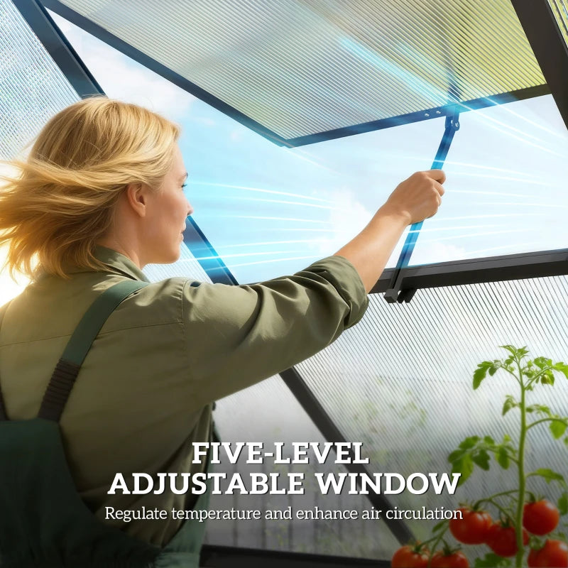 Polycarbonate Greenhouse with Swing Door and Adjustable Window, Walk-in Greenhouse with Rain Gutter, 6 x 6.5ft, Black