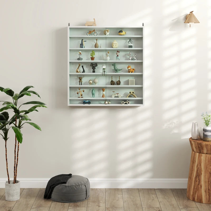 7-Tier Display Cabinet, Shot Glass Display Case, Glass Curio Cabinet with 2 Glass Doors and 6 Adjustable Shelves, White