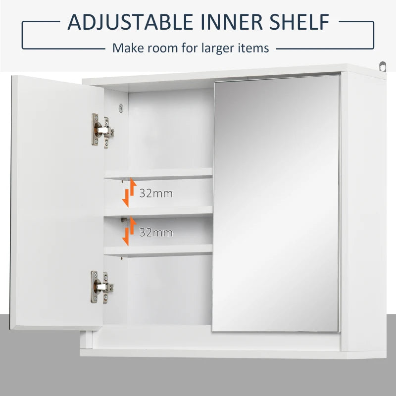Wall Mounted Bathroom Medicine Cabinet Mirrored Cabinet with Hinged Door 2-Tier Storage Shelves White