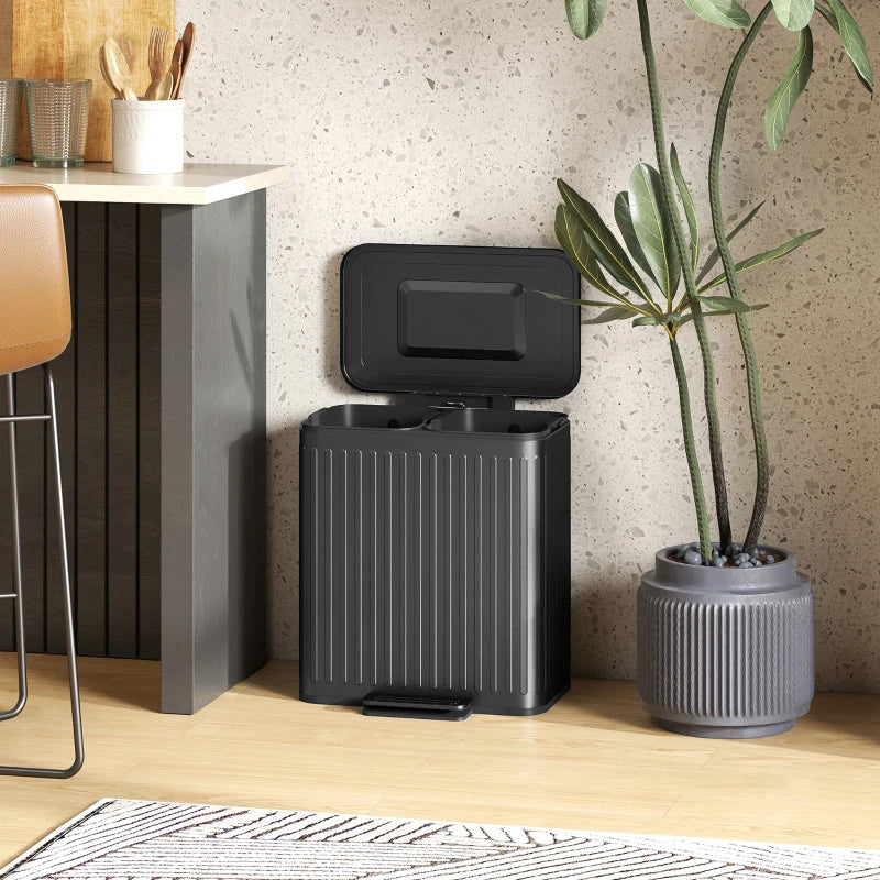 Trash Can, 2 x 5.3 Gallon (2 x 20 L) Garbage Can with Soft-Close Lid, Removable Inner Buckets for Kitchen Home Office
