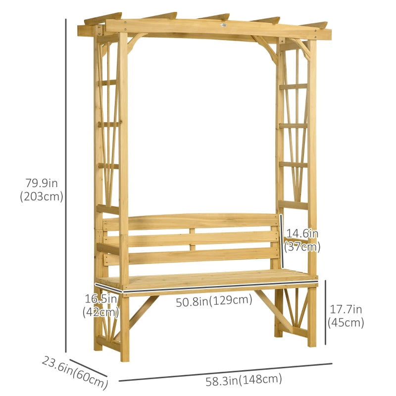 Patio Wooden Bench, Outdoor Bench for Vines/Climbing Plants, Light Brown