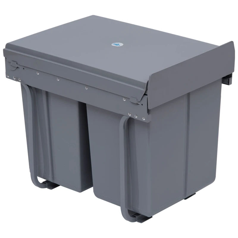 Pull Out Trash Can Under Cabinet, 10.6 Gallon (40L) Slide Out Garbage Can with 3 Removable Compartments, Grey