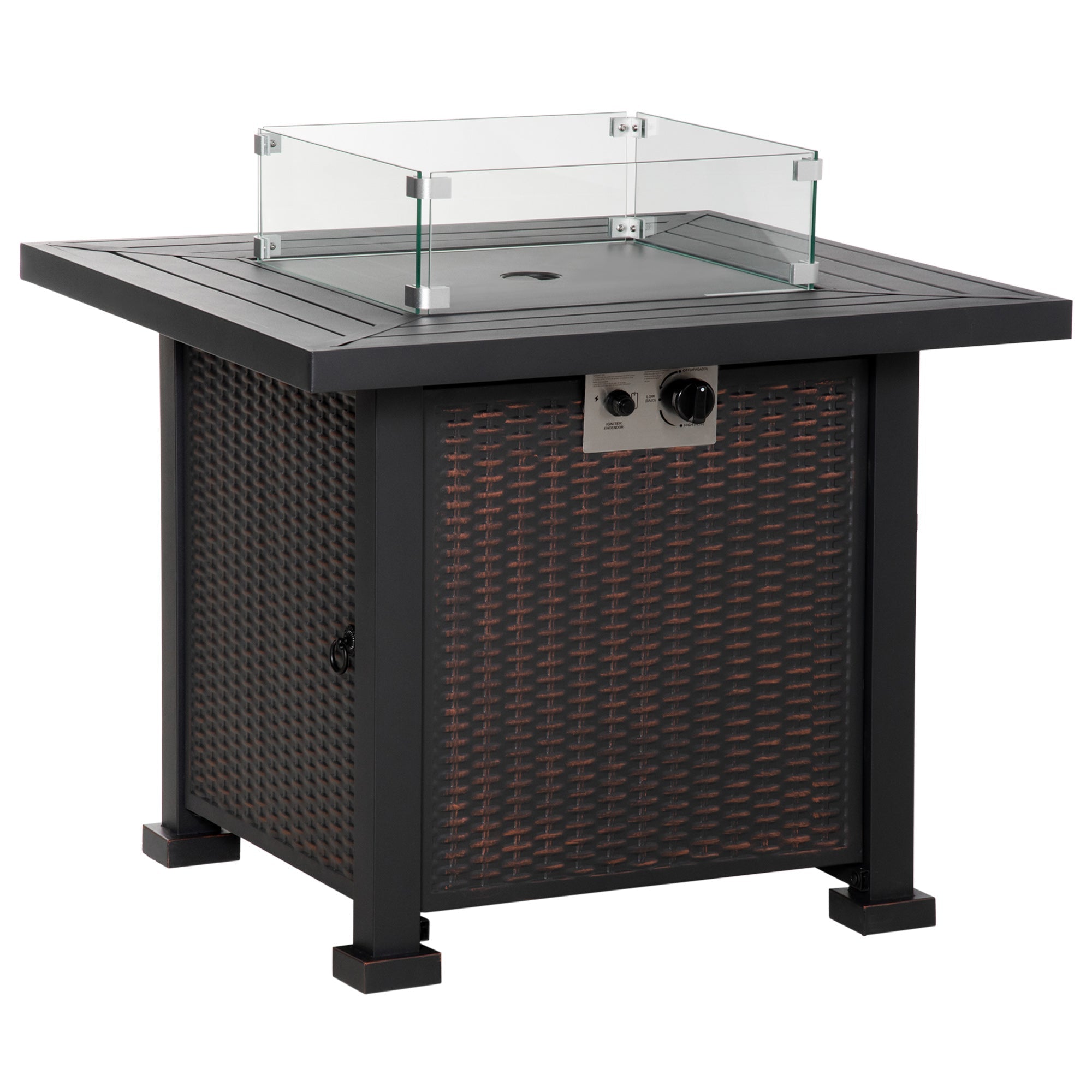 Outsunny 32" Propane Gas Fire Pit Table, 50,000 BTU, CSA Certified, with Wind Guard and Lid, Square Patio Heater - Black