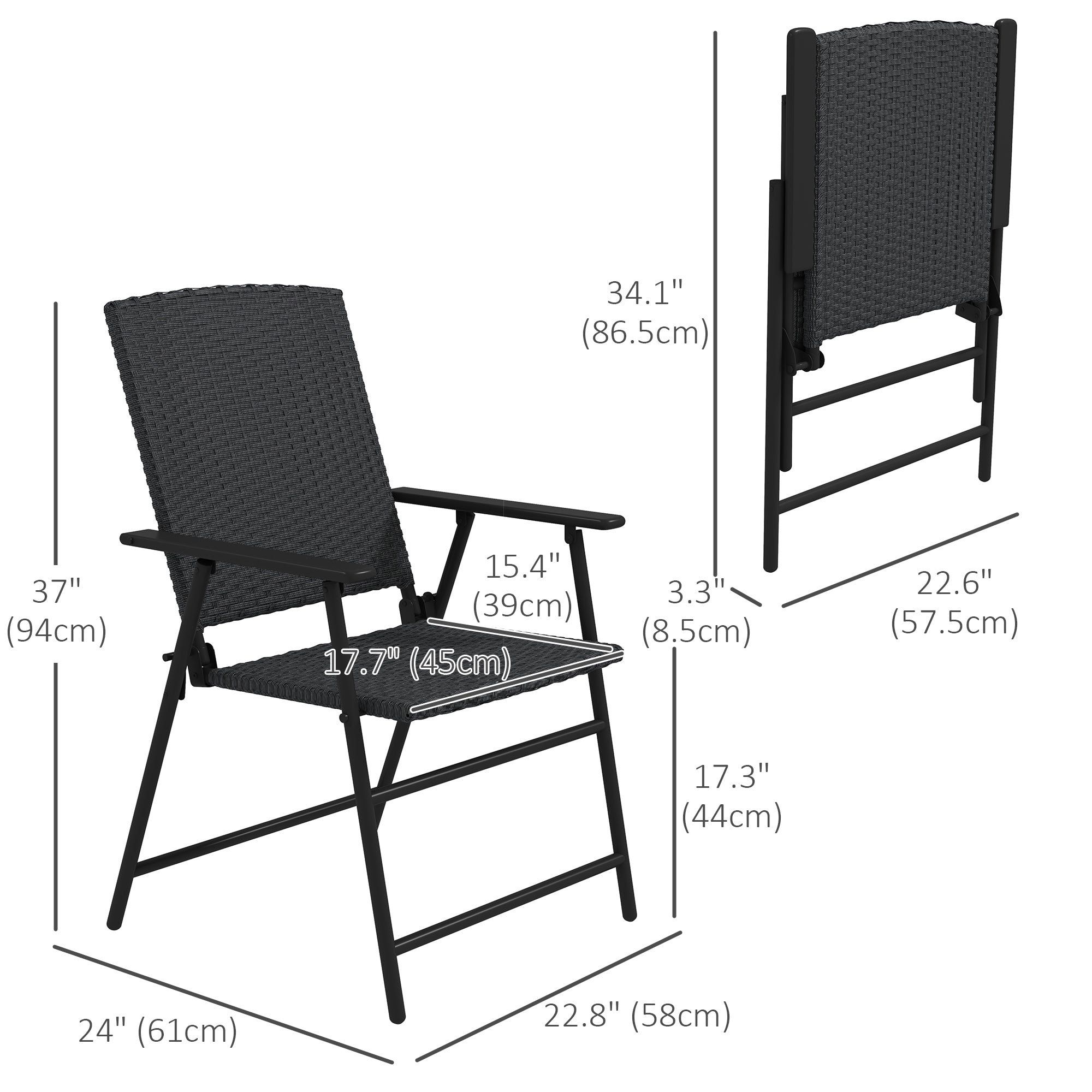 Outsunny 2PC Outdoor Wicker Dining Chairs Steel Frame Patio Furniture Black