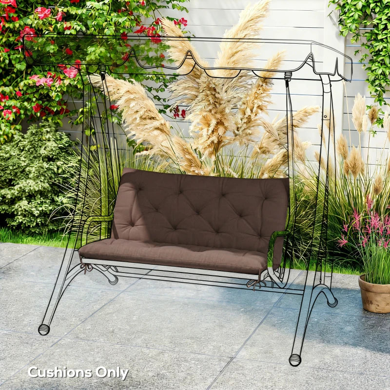 Garden Bench Cushion with Backrest, Non-Slip 2 Seater Soft Pad with Ties, Coffee