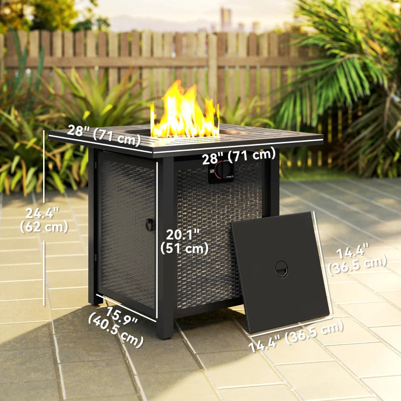 Square Gas Fire Pit Table, Smokeless Firepit with Cover, Black