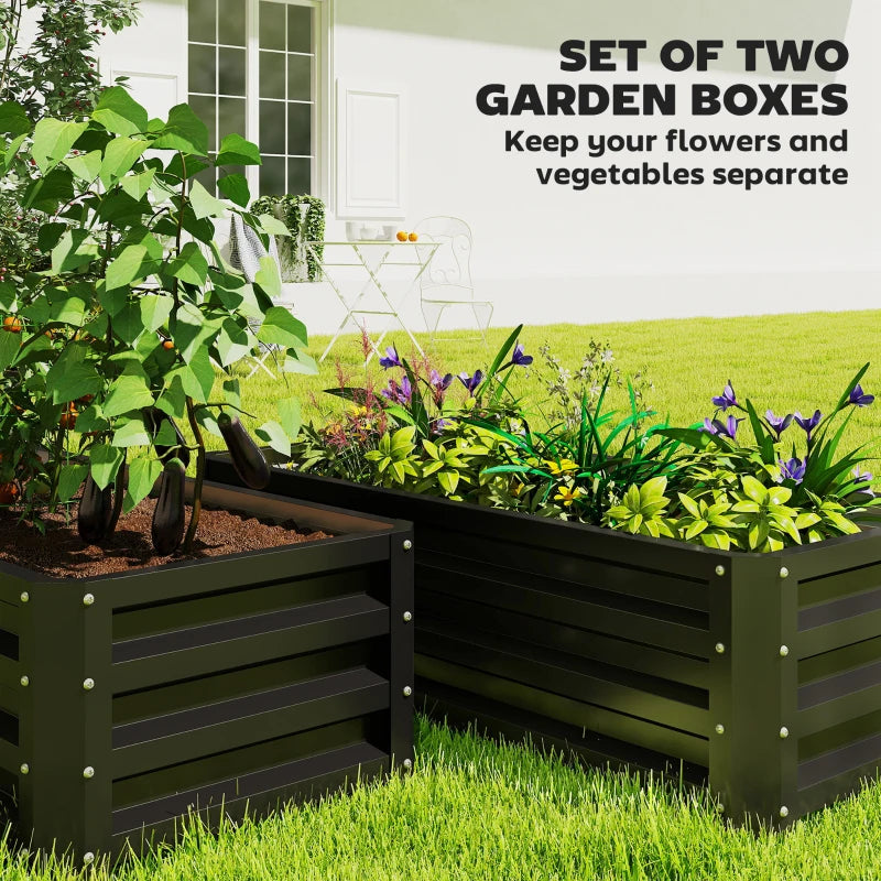 Galvanized Raised Garden Beds, Outdoor Planter Box, Set of 2, for Flowers, Herbs and Vegetables, Black