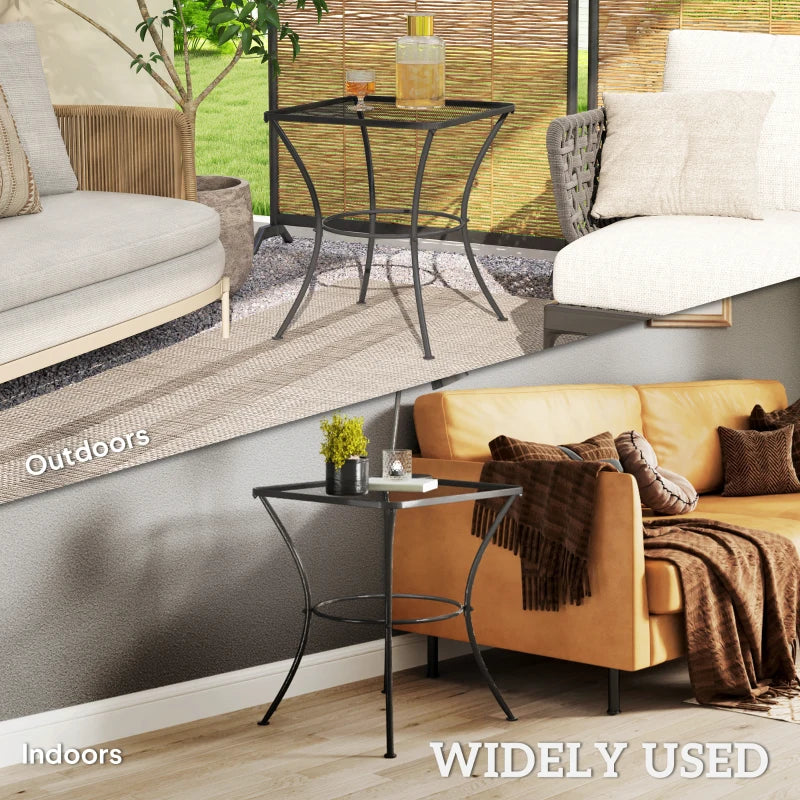 Square Garden Metal Bistro Table Outdoor Patio Coffee Side Desk 23.6" x 23.6" x 27.6" Black