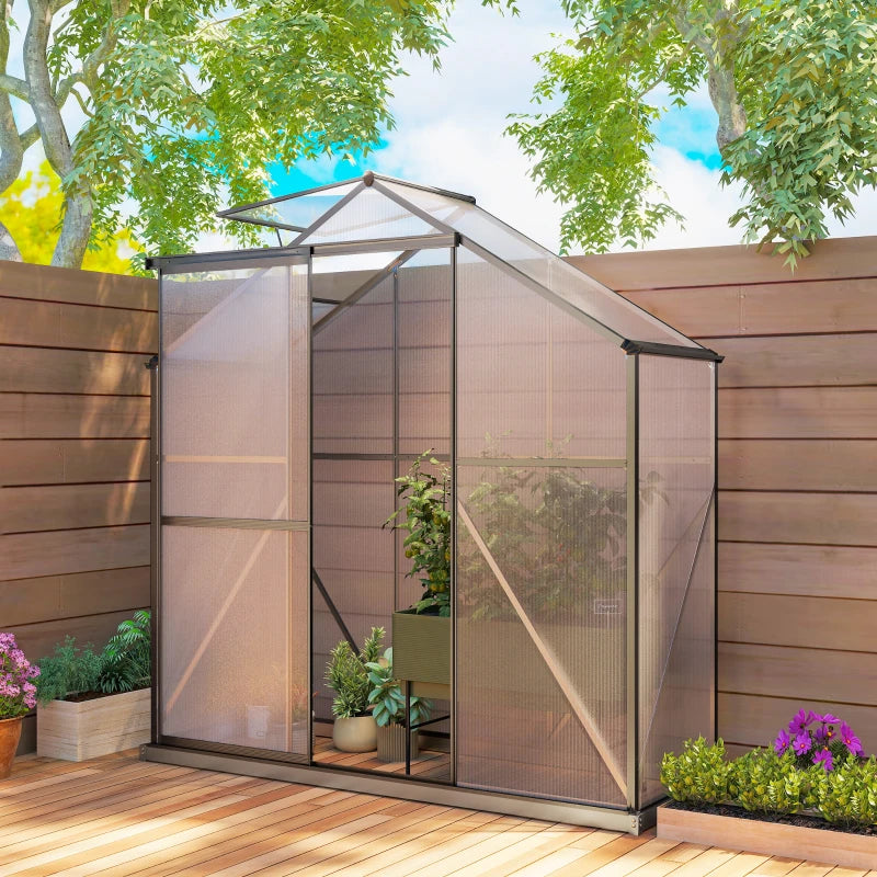 6' x 2.5' Walk-in Polycarbonate Greenhouse Aluminium Green House with Sliding Door, 5-Level Roof Vent, Rain Gutter