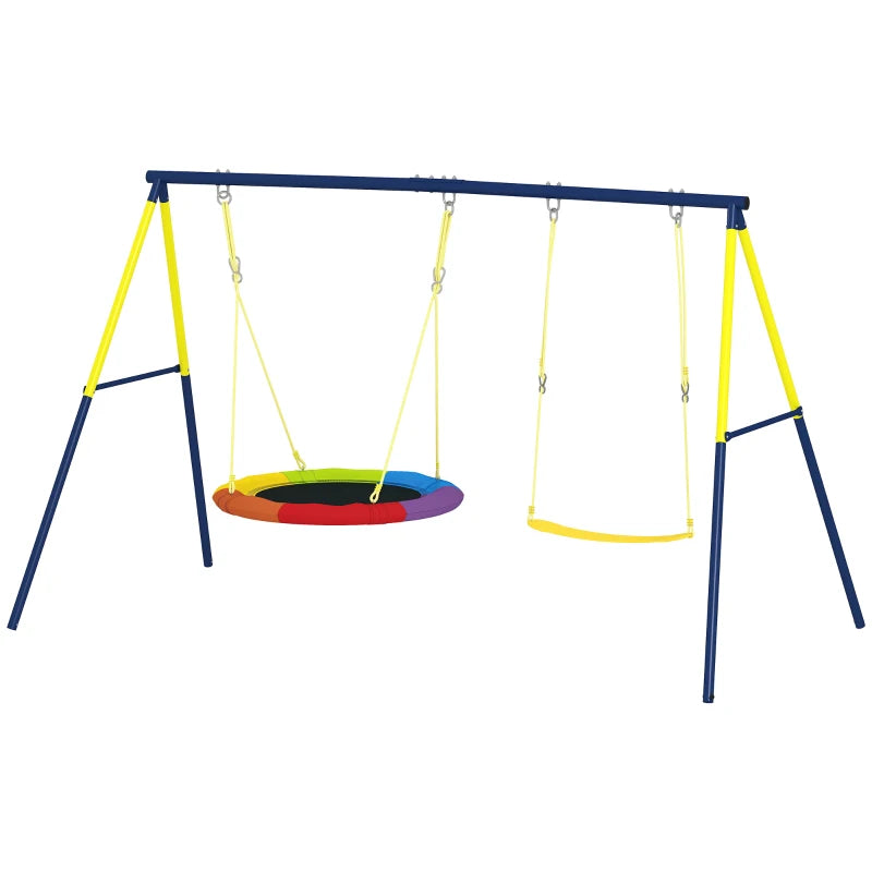 Qaba Kids Swing Set with Double Swings, Outdoor Playset with Adjustable Ropes, Metal Frame for Ages 3-8, 150 Capacity