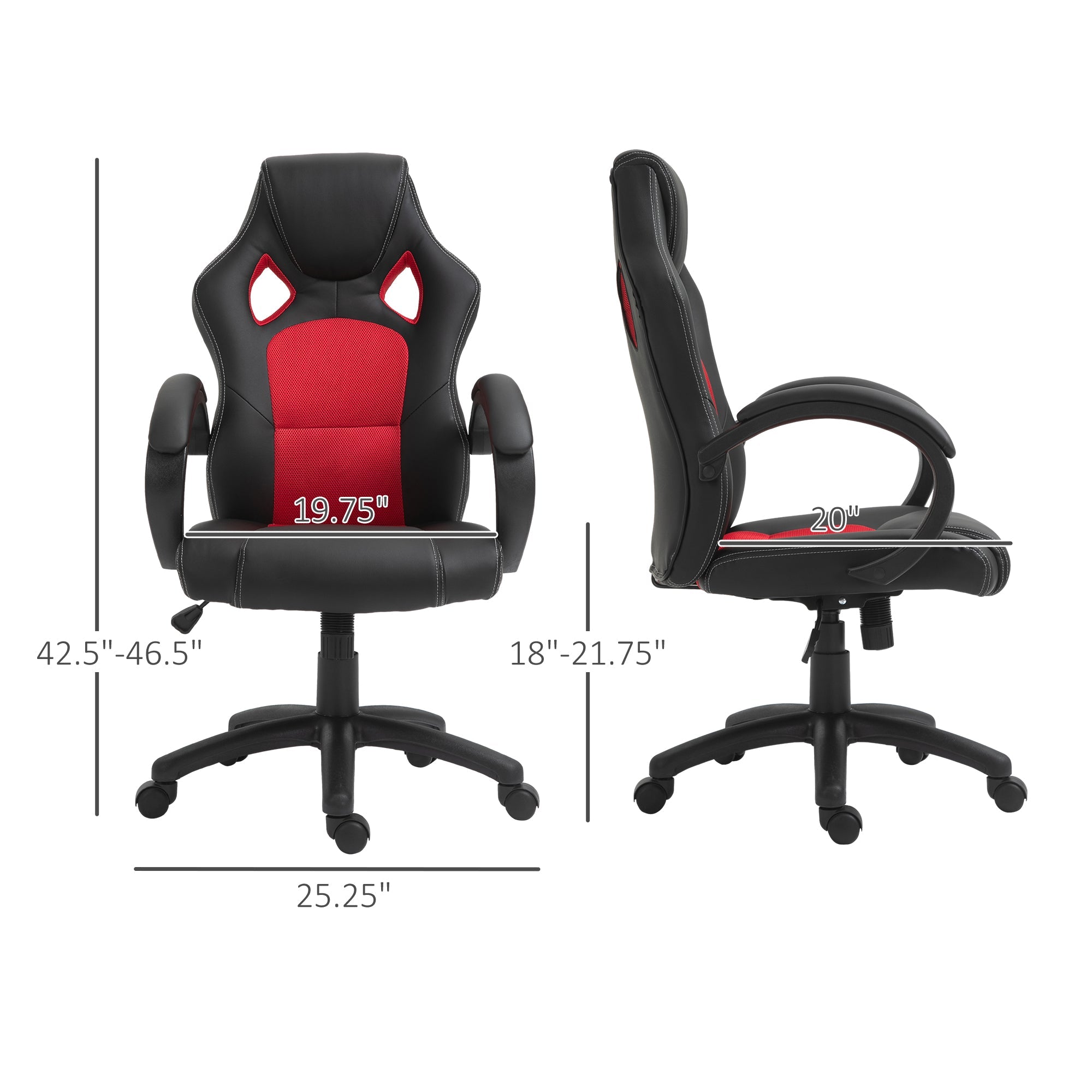 HOMCOM Ergonomic Gaming Chair, High Back, Swivel Office Chair with Wheels, Headrest, Tilt, Red