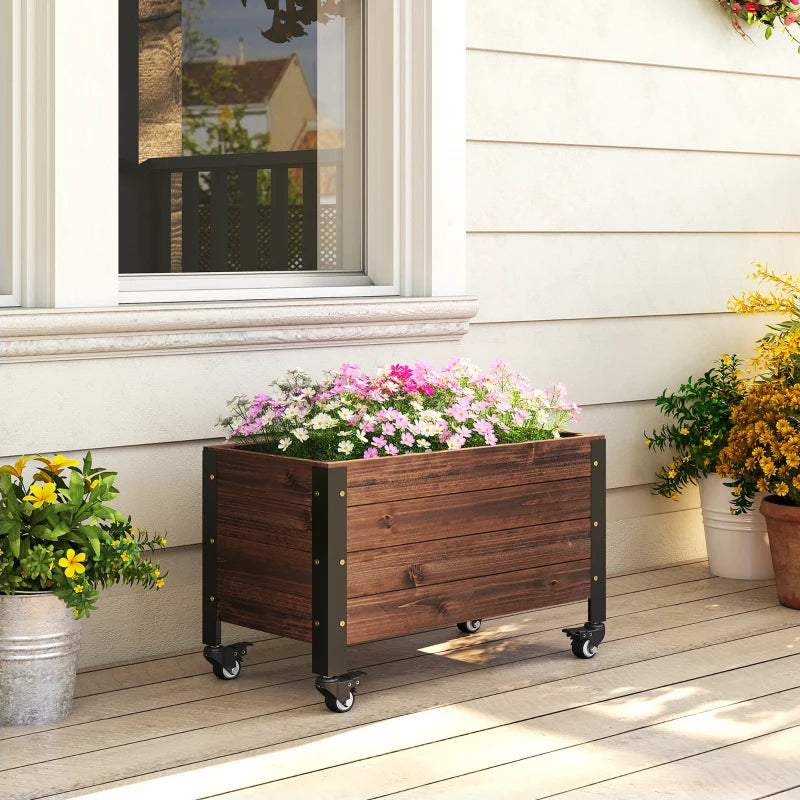 Raised Garden Bed with Wheels & Drainage Holes, Outdoor Planter Box with Liner for Patio Balcony