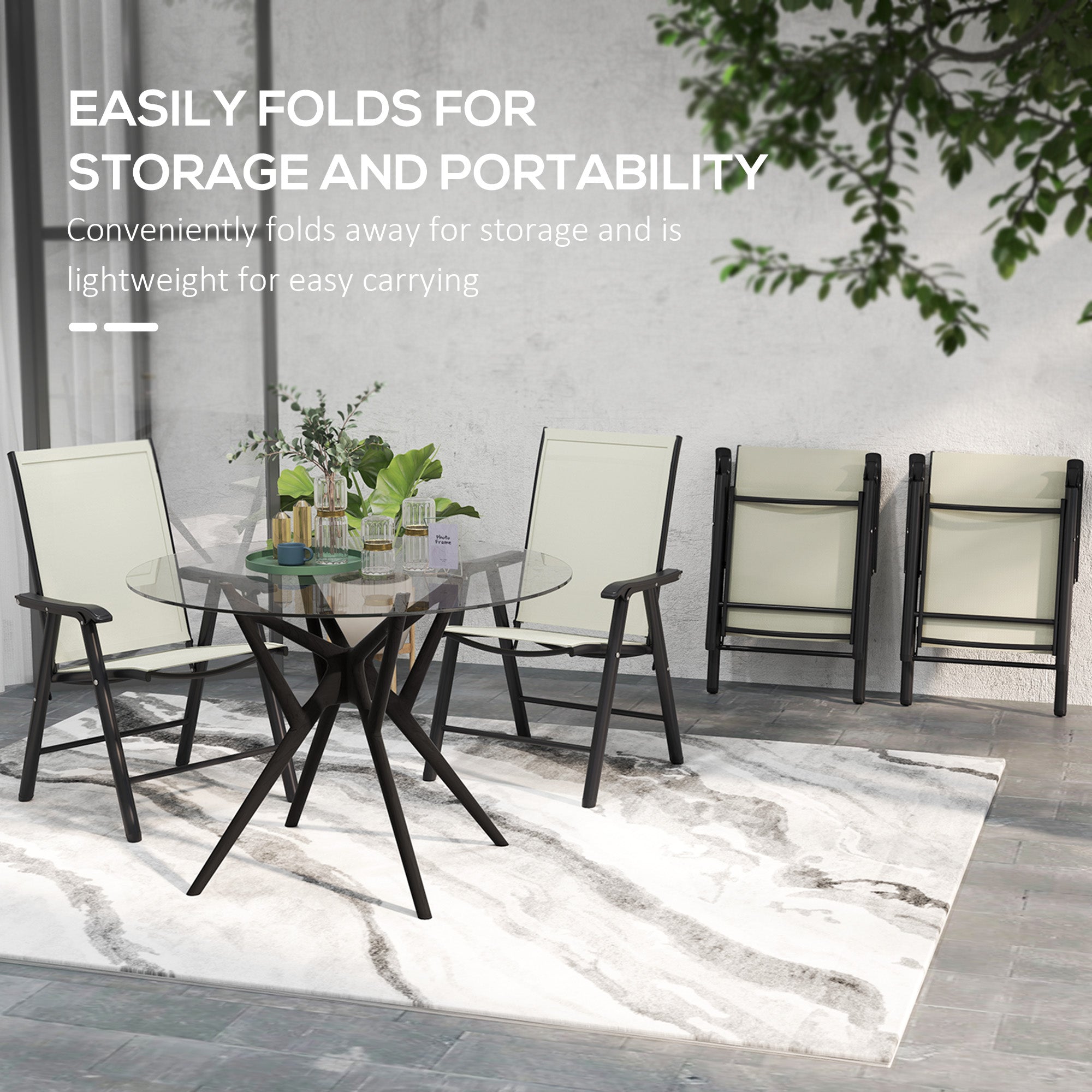 Outsunny 4-Piece Folding Chair Set for Relaxing on Patio Balcony Garden, Comfortable Outdoor Furniture with Armrests, Beige