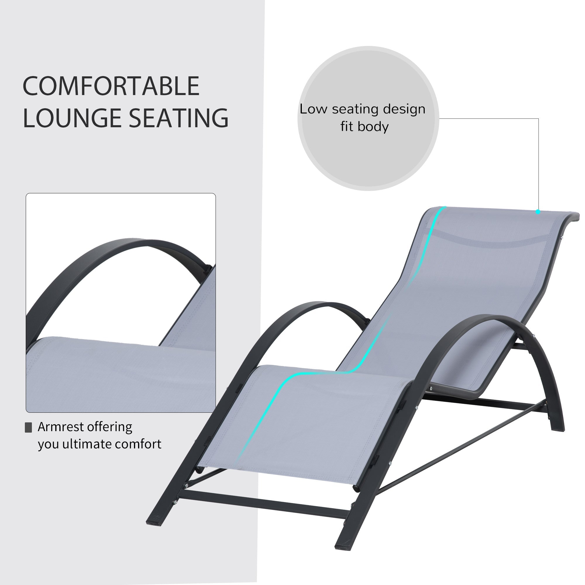 Outsunny 3Pc Patio Lounge Set with 2 S-Shaped Chairs Glass Table Outdoor Seating Light Grey