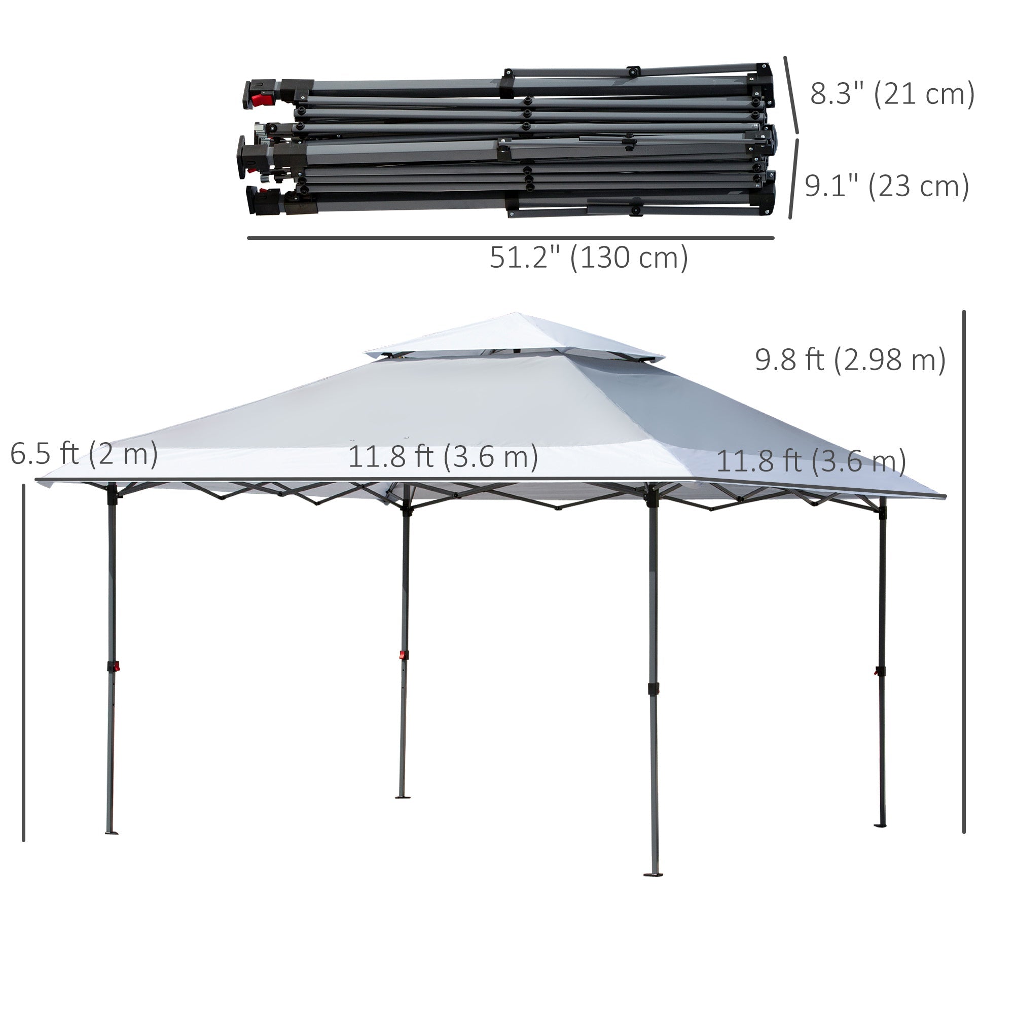 Outsunny 12' x 12' Pop Up Canopy Tent, with Double Roof and Adjustable Height for Garden Backyard, Light Grey and White