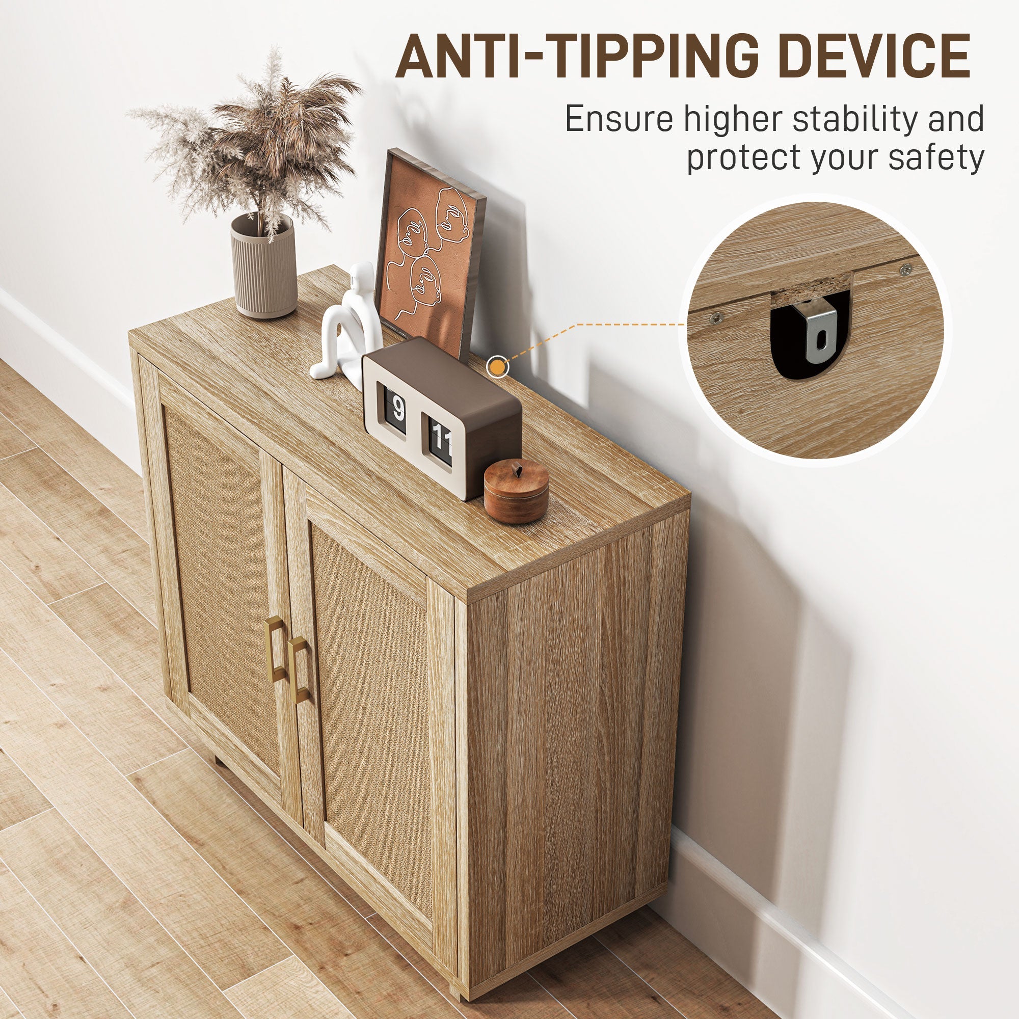 HOMCOM Accent Cabinet with Linen Doors and Adjustable Shelves for Living Room, Dining Room, Kitchen