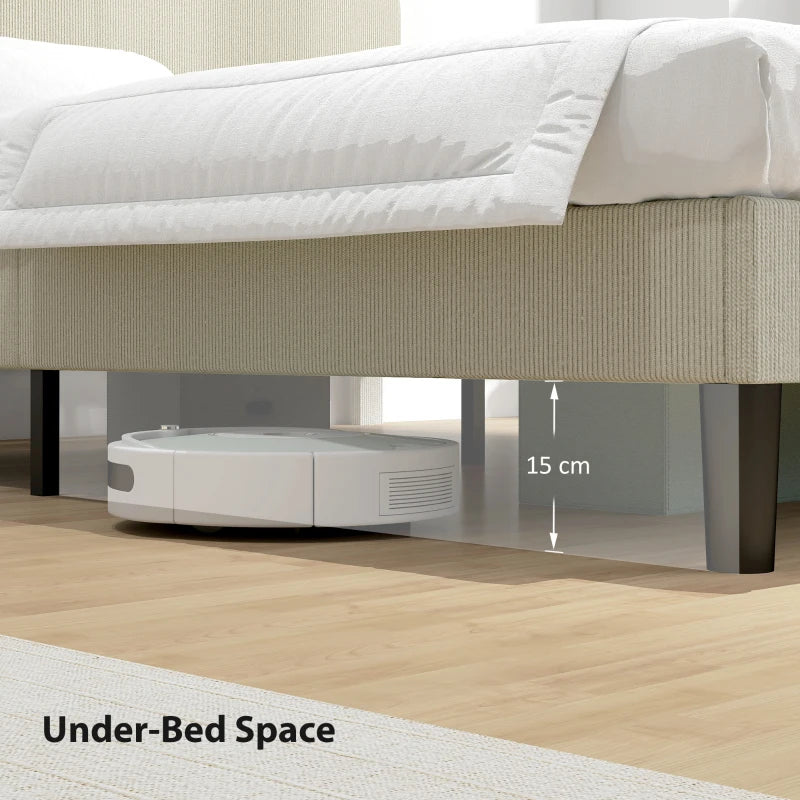Queen Size Bed Frame with Adjustable Upholstered Headboard Platform Bed Frame Wood Slat Support Noise Free Light Grey