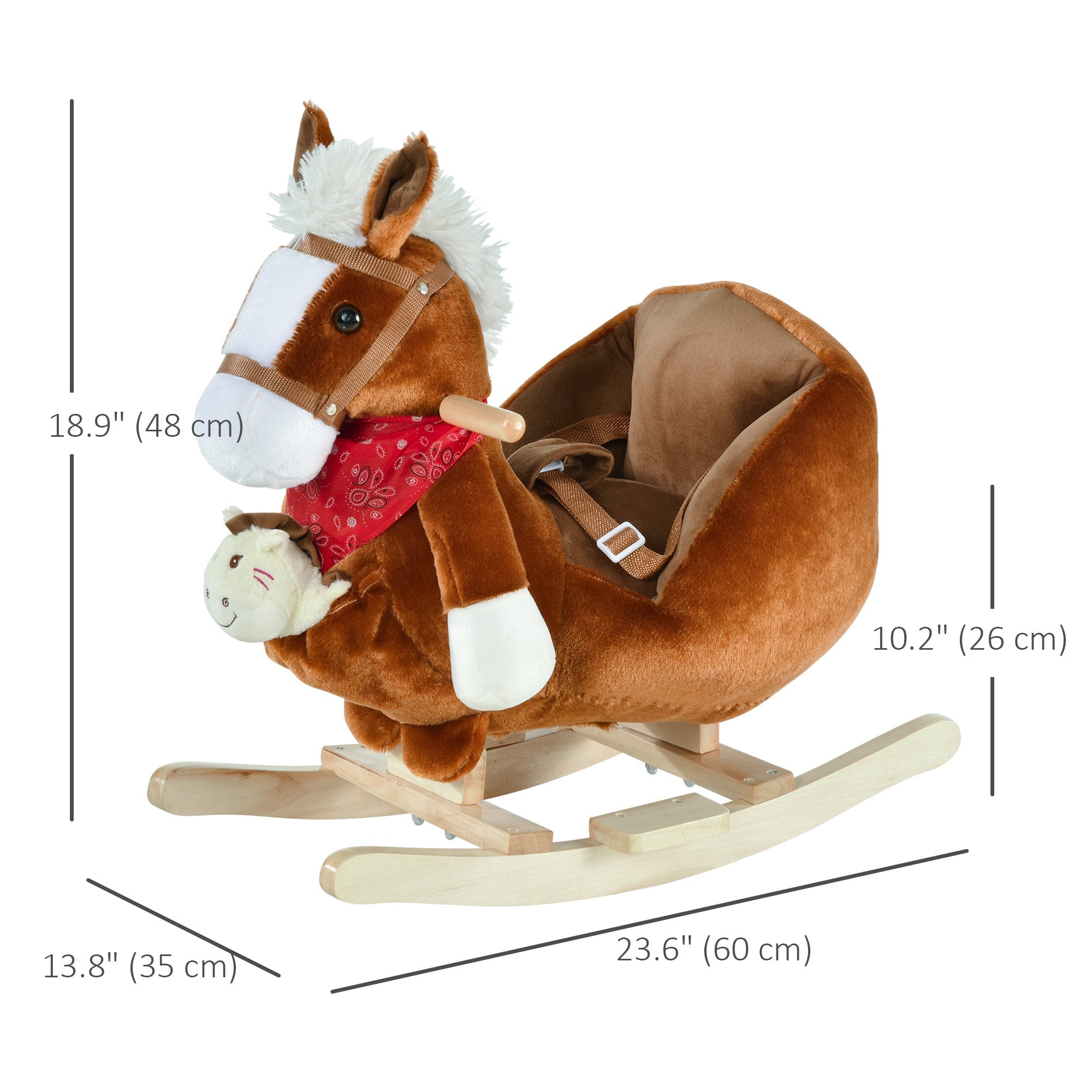 Qaba Kids Ride On Rocking Horse with Cradlesong Handle Grip Hand Puppet Traditional Toy Gift for Children 18-36 Months Brown