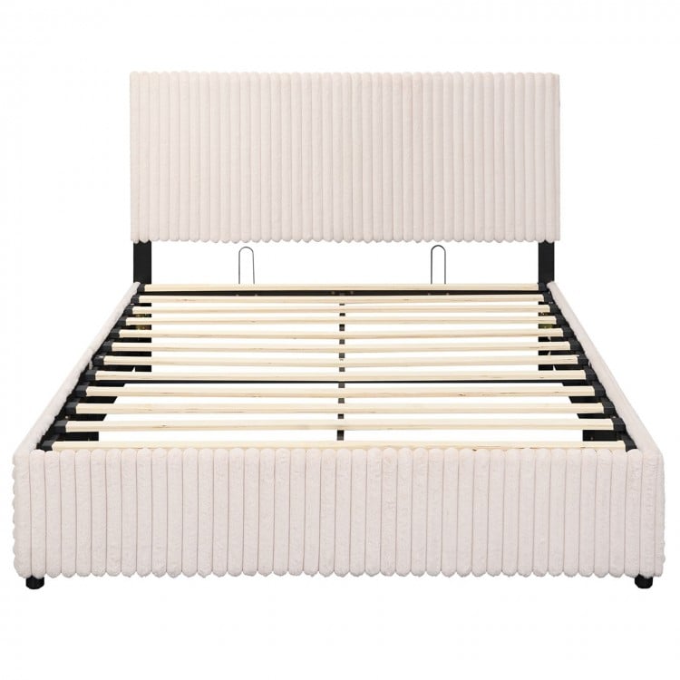 Queen Size Lift-up Storage Bed with Wooden Slat Support-Beige