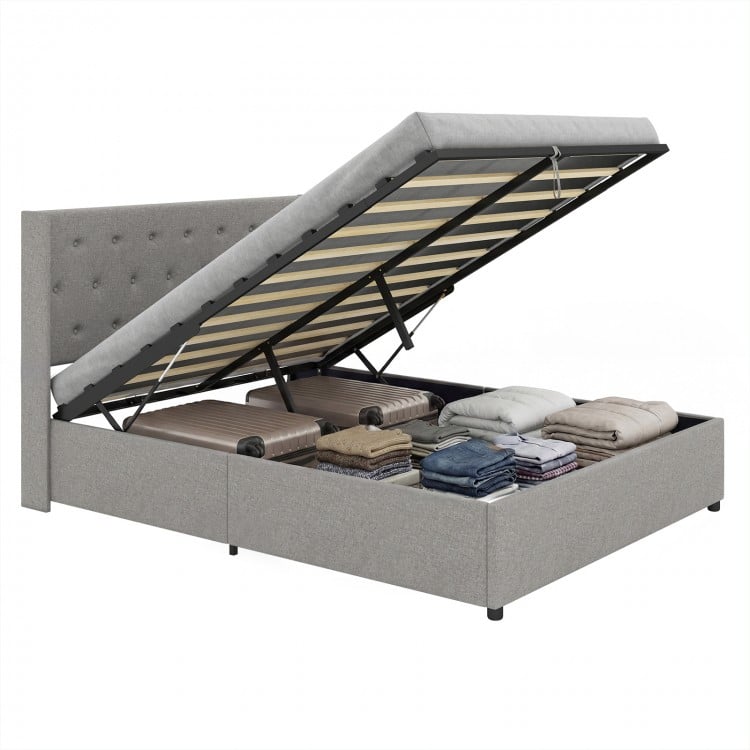 Queen Size Lift-up Storage Bed Modern Linen Upholstered Platform Bed-Gray