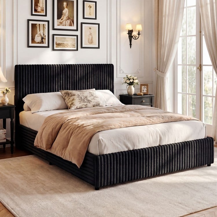 Queen Size Lift-up Storage Bed with Wooden Slat Support-Black