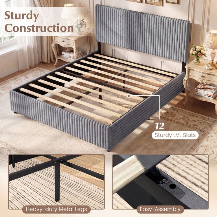 Queen Size Lift-up Storage Bed with Wooden Slat Support-Gray