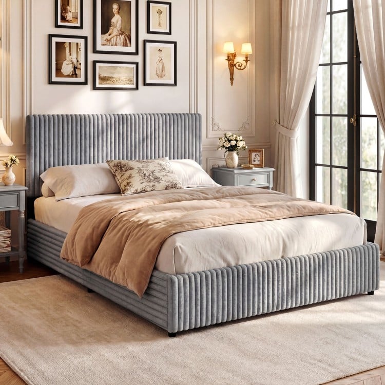 Queen Size Lift-up Storage Bed with Wooden Slat Support-Gray