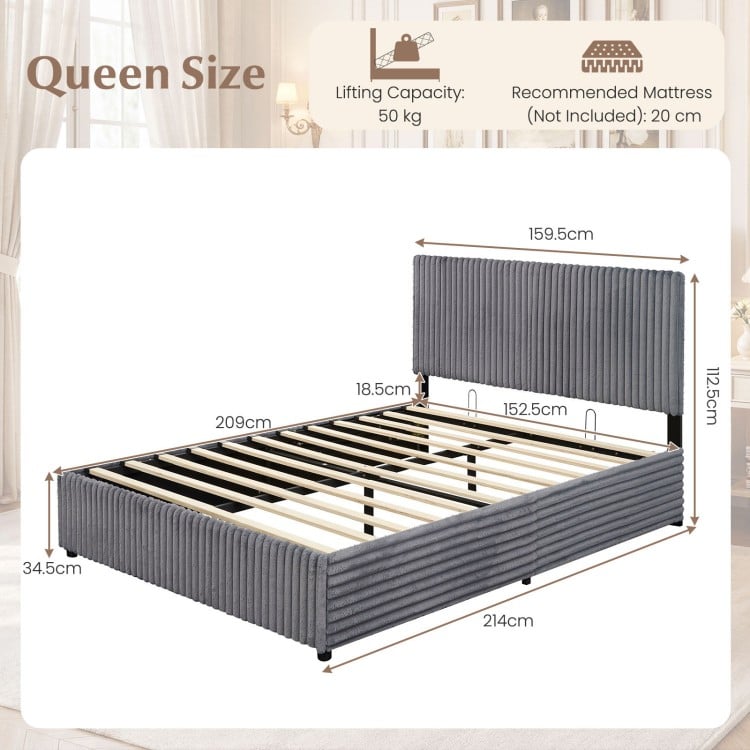 Queen Size Lift-up Storage Bed with Wooden Slat Support-Gray