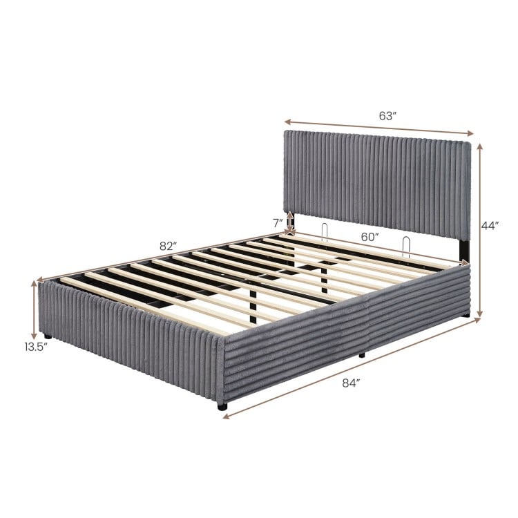Queen Size Lift-up Storage Bed with Wooden Slat Support-Gray