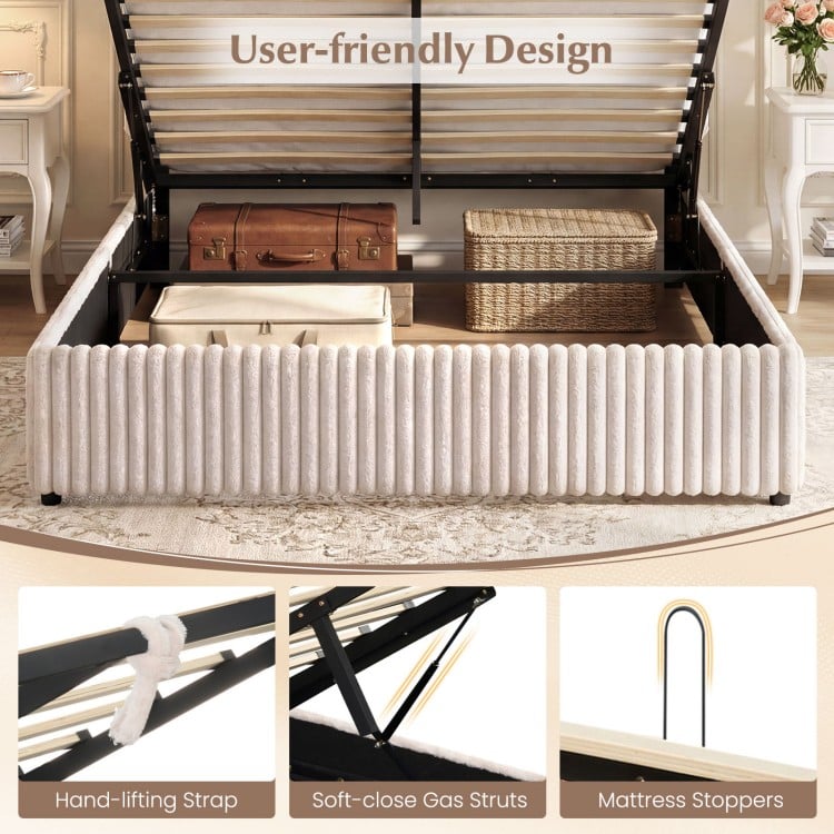 Queen Size Lift-up Storage Bed with Wooden Slat Support-Beige